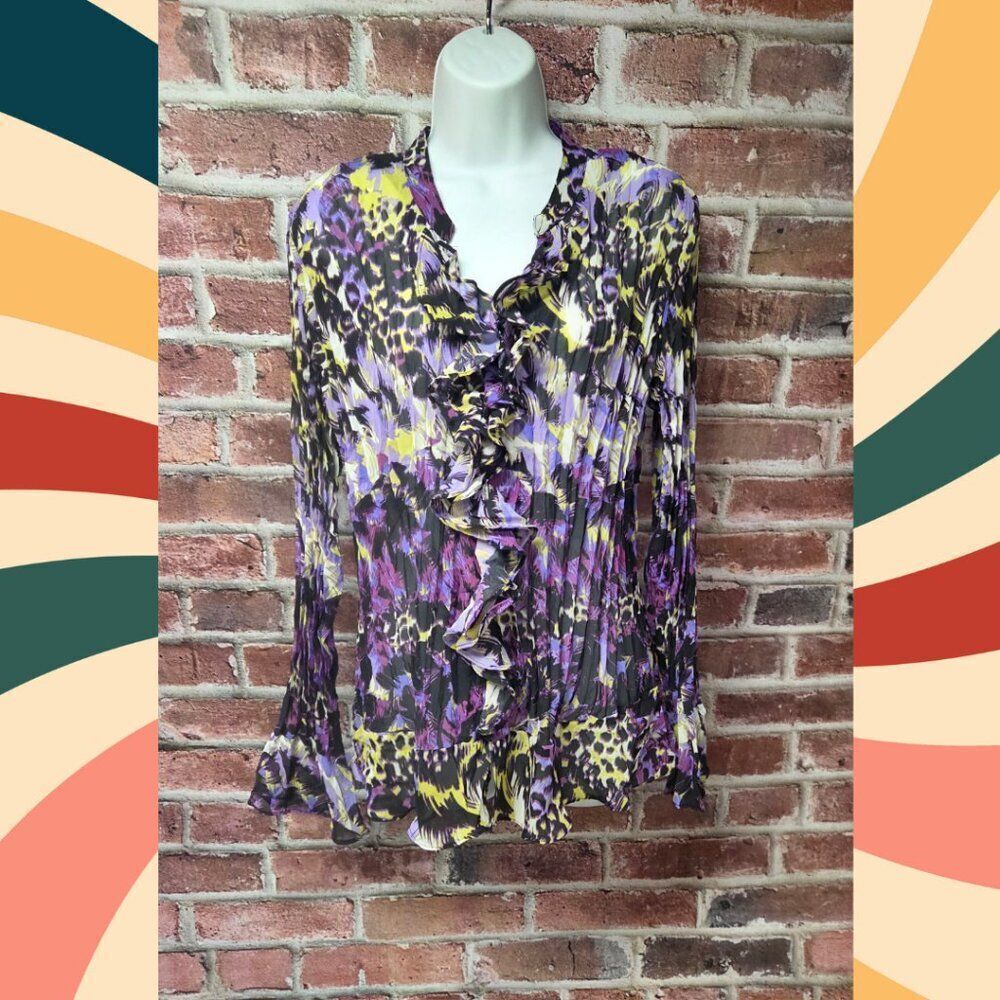 Style and Co Floral Blouse 16 | Purple Black V Neck Flare Sleeve Boho Chic Top